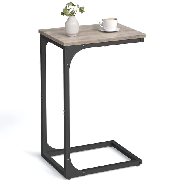 Mesa auxiliar VASAGLE en forma de C en color gris y negro para sala de estar