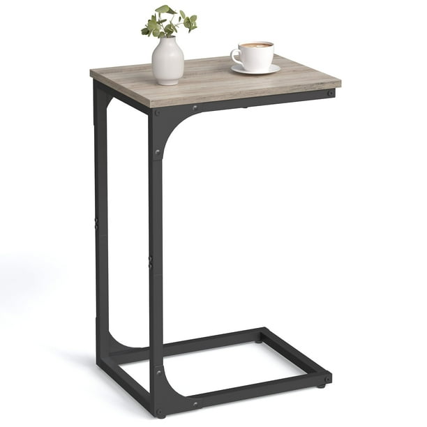 Mesa auxiliar VASAGLE en forma de C para sofá o sofá gris/negro