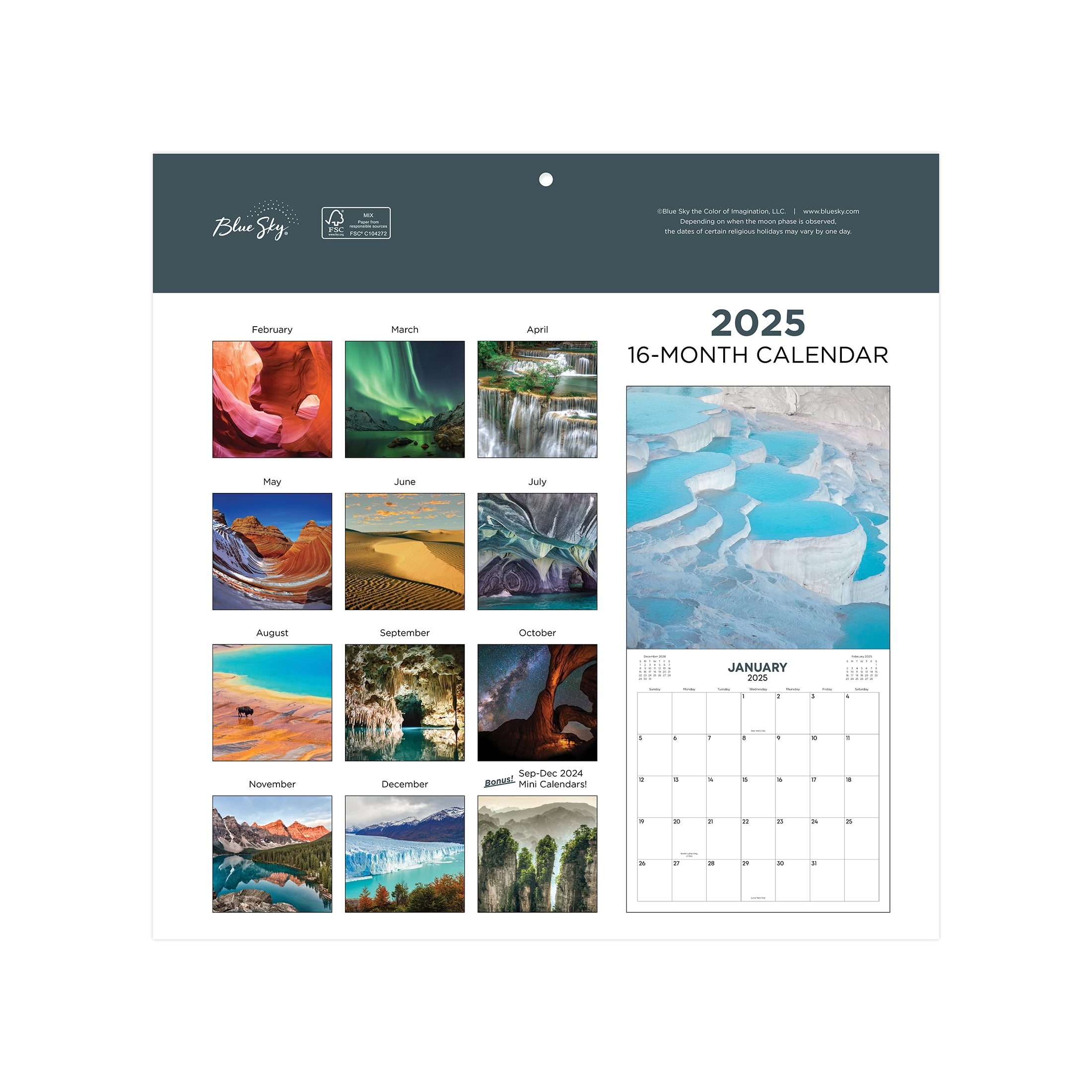 2025 Hanging Wall Calendar, Natural Wonders, 12x12 by Blue Sky