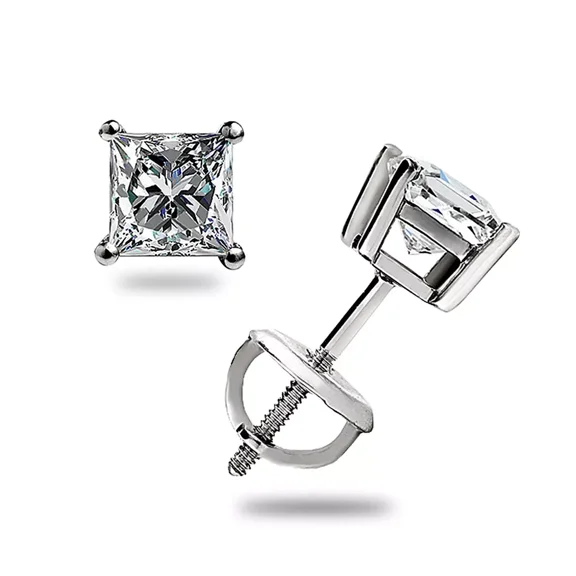 2Ct Princess Cut Lab Created Diamond Solitaire Stud Earrings 925 Sterling Silver
