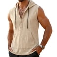 thumbnail image 2 of Noric Men's Sleeveless Hooded Tank Top Button Front Muscle Tee with Big Pocket Casual Gym Hoodie Vest for Summer, 2 of 7