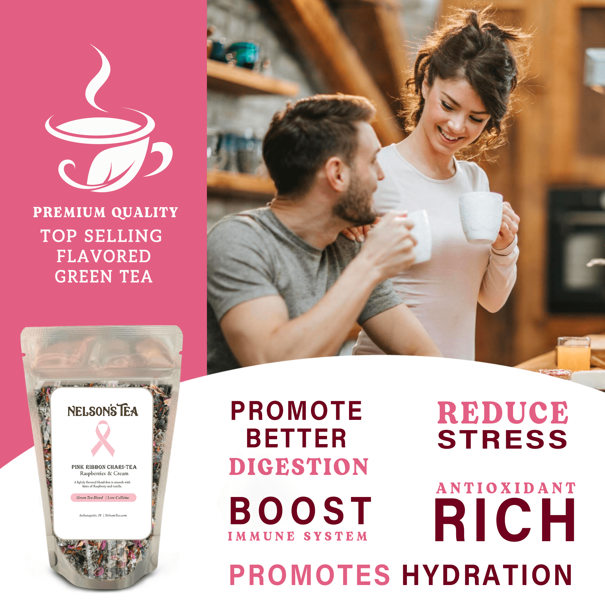 Nelson's Tea Raspberry & Cream - Cut & Sifted Raspberry Loose Leaf Tea with Rooibos Green Tea, Dried Red Raspberry Leaf, Marigold, Hibiscus, Rose Petals, and Safflower (3.2 oz)