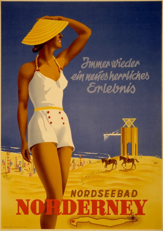 Vintage Travel Art 24"x36"  Print on Canvas Nordeebad Norderney 