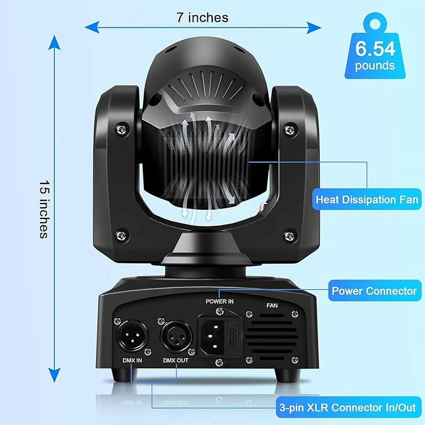 LED Moving Head DJ Lights Beam Stage Lights w/ Case, 2 Pack 8 Gobos 8 Colors DMX 512 Sound Activated for Disco Party Stage Lighting