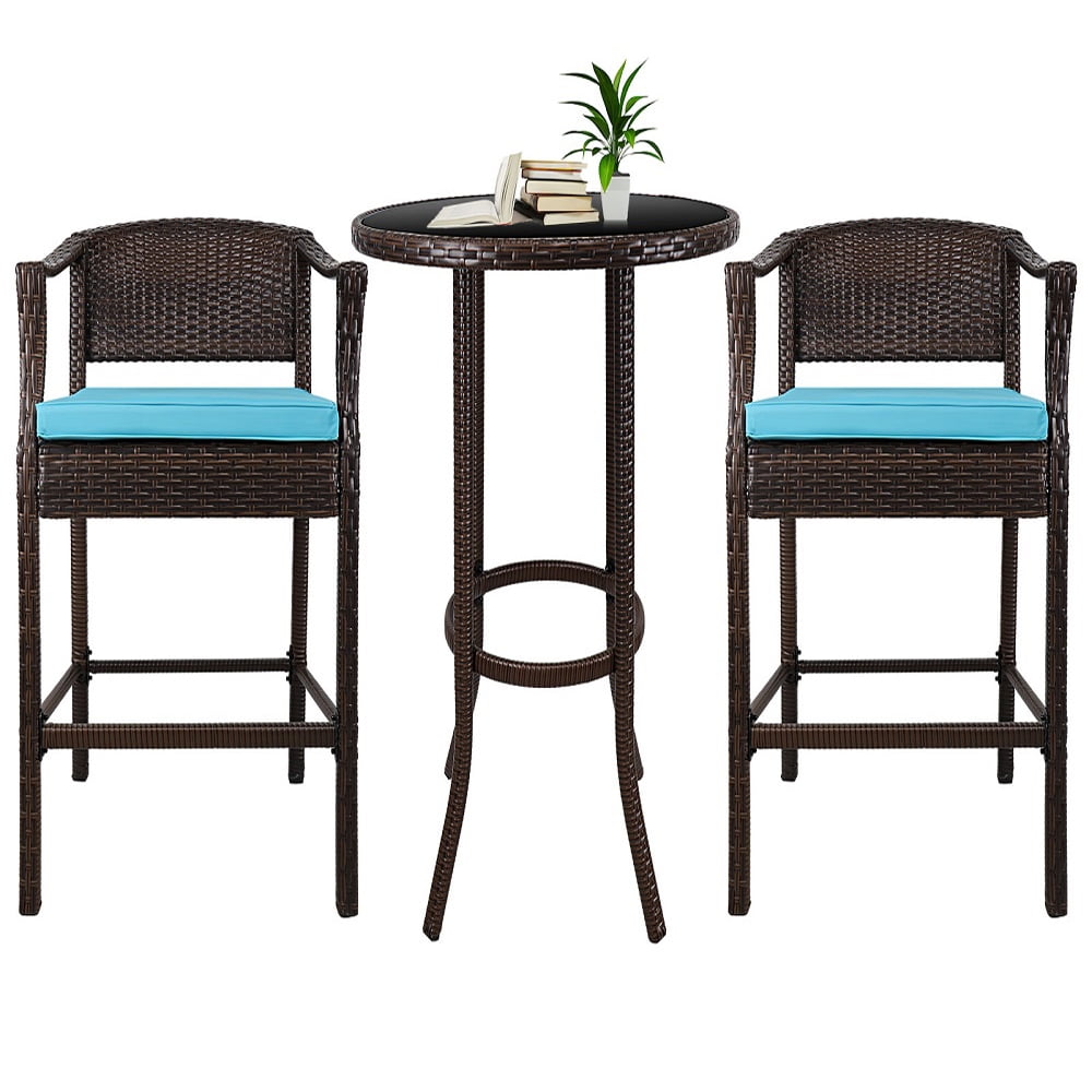 Outdoor High Top Bistro Set, Upgraded 3 Piece Wicker Patio Set with