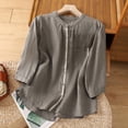 thumbnail image 2 of SMihono Women's 3/4 Sleeve Mandarin Collar Button Down Linen Tunic Tops Loose Fit Blouse Shirts with Pocket Gray 12, 2 of 9