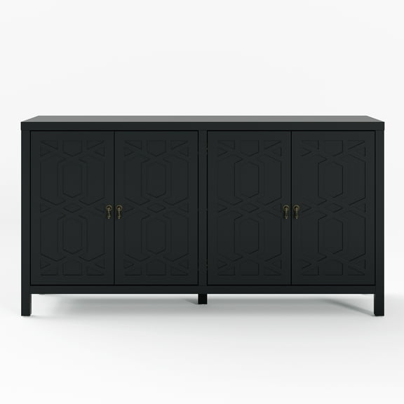 Sunvivi Black Sideboard Buffet Cabinet with Adjustable Shelves and 4 Doors, 60''