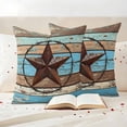 thumbnail image 3 of Texas Star Outdoor Waterproof Pillow Covers, Blue Brown Stars Retro Wooden Country Vintage Decorative Square Throw Pillowcase Sofa Cushion Sham for Patio/Couch/Chair, 24"x24" 2 Pack, 3 of 8