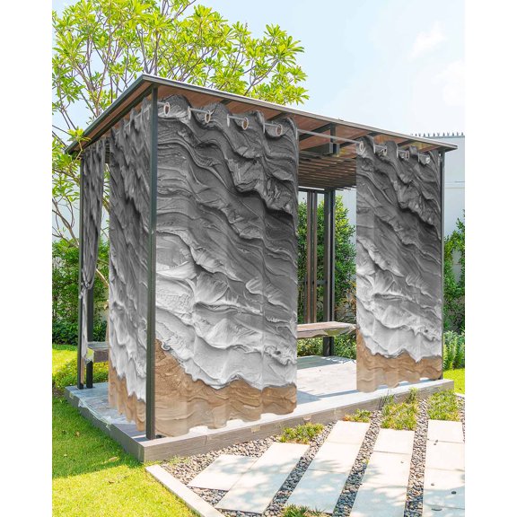 Outdoor Curtains for Patio Ombre Gray Beach Wave Oil Painting Style Waterproof Privacy Outside Curtains with 2 Tiebacks Grommet Top Pergola Curtains for Porch Cabana Gazebo 1 Panel, 54x84 inch
