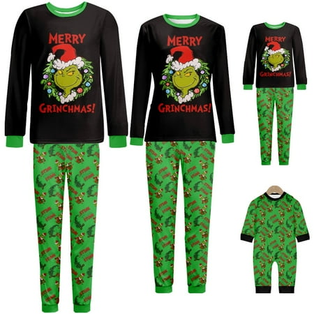

Grinch Matching Family Christmas Cute Printed Top + Grinch Pants Sleepwear for Women/Men/Kids/Couples