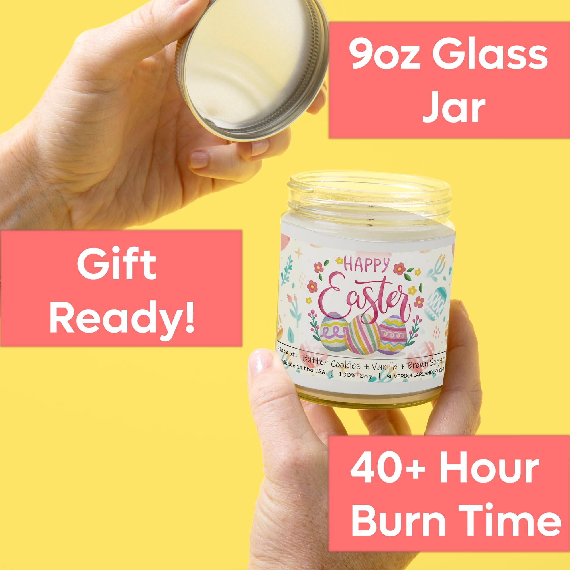 Happy Easter Scented Candle - Sweet Sugar Cookie Scent - Handmade Soy Wax Candle, 9oz - Sweet Sugar Cookie Scent
