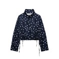 thumbnail image 3 of TGSLY Polka Dot Cropped Jacket for Women Lightweight Soft Stand Collar Long Sleeve Coat Side Adjustable Drawstring Ruched Hem Outerwear Jacket S, 3 of 10