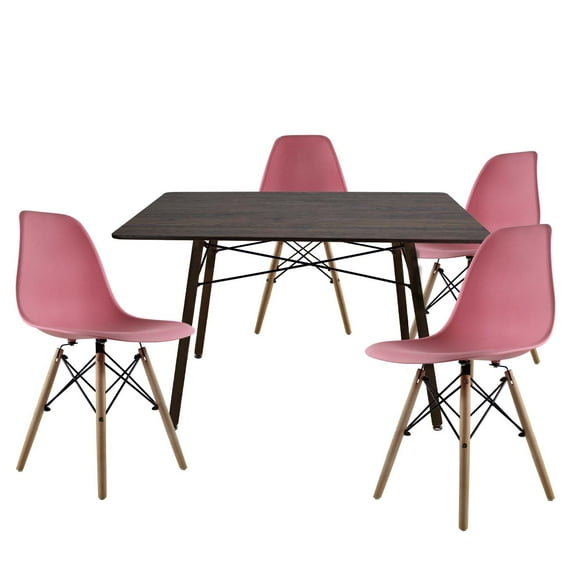 Set Comedor Oslo Mundo In Melamina 120 cm 4 Sillas Eames Rosa Minimalista