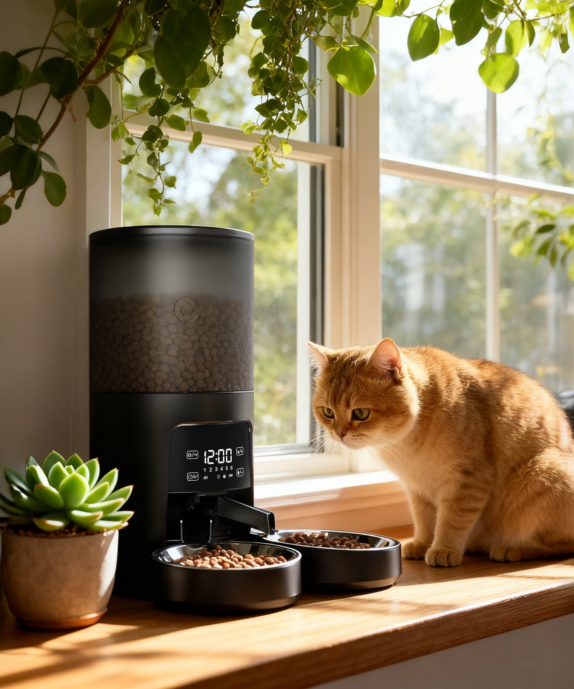 Tolobeve Automatic Cat Feeder for 2 Cats, 2-Way Splitter Timed Cat Dry Food Dispenser with 2 Bowls
