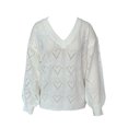 thumbnail image 3 of Women Casual Solid Color Sweater, V Neck Long Sleeve Hollow Out Heart Shape Ribbed Knitted Sweaters Outfits, 3 of 6