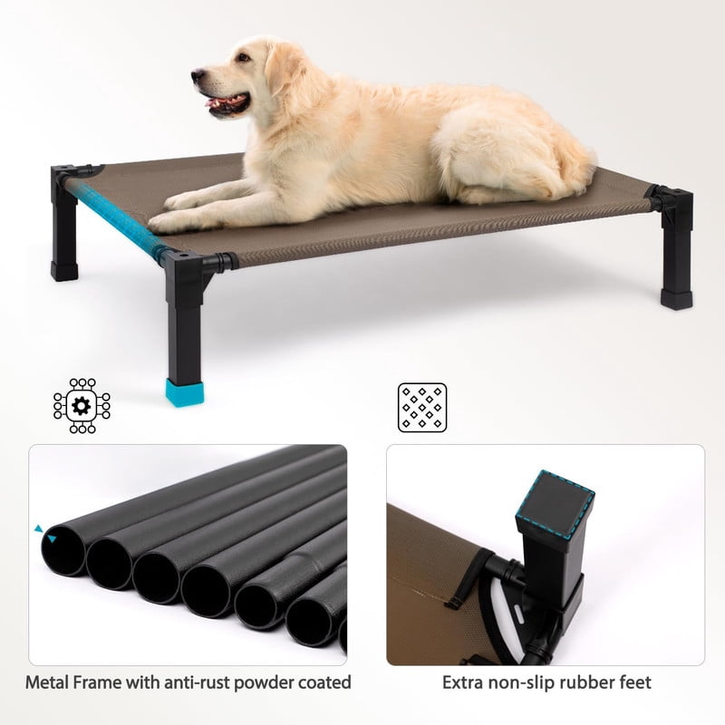 Elevated Dog Bed with Chew Proof Washable Breathable Mesh and Metal Frame, Portable No-Slip Feet for Outdoor or Indoor Use