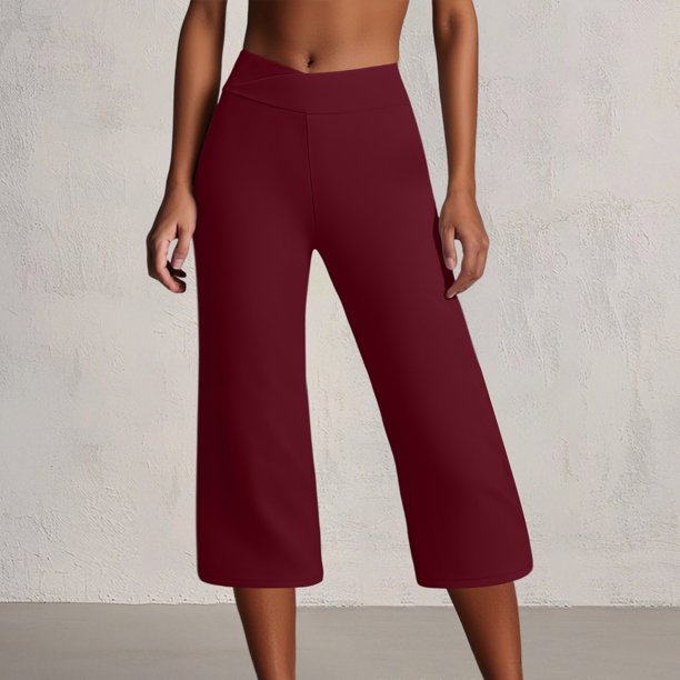 MKLEKYY Leggings deportivos para mujer, pantalones de yoga de pierna ancha para mujer, pantalones deportivos de cintura alta, sueltos, de punto, de color sólido y con bolsillos