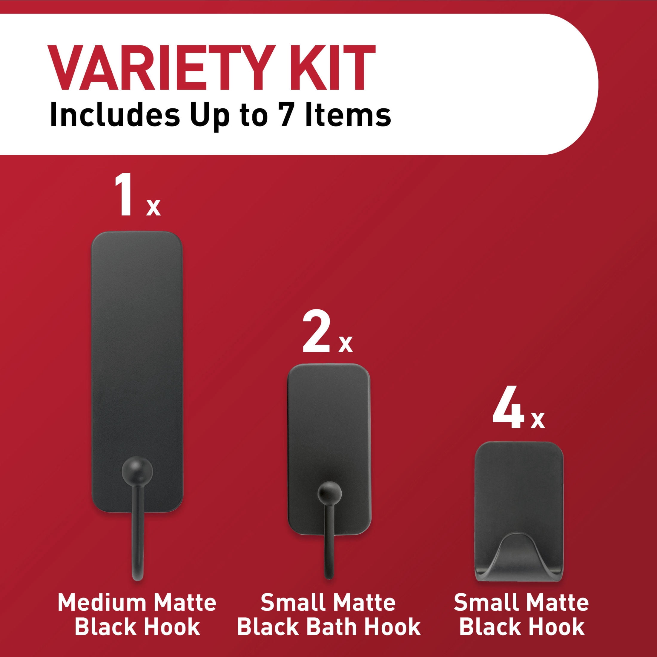 Command Hooks Matte Black Decorations Variety Kit, Holds up to 3 lb., 7 Wall Hooks Total