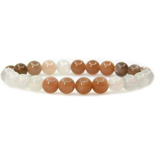 Bracelet Extensible Unisexe en Perles Rondes de 8 mm avec Pierre de Soleil Naturelle Multicolore en Cristal