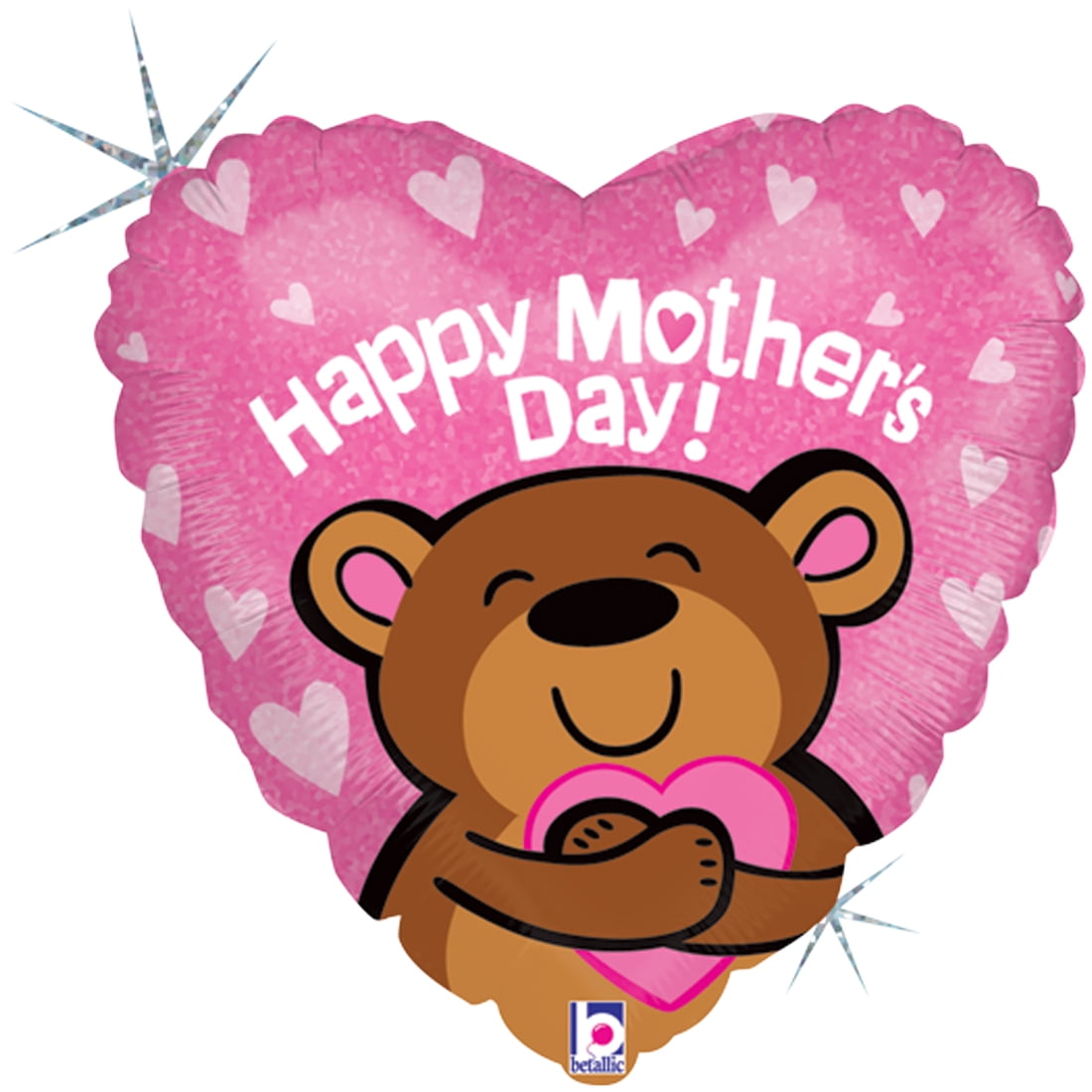Betallic Big Hug Mother's Day Bear Holographic 18" Foil Balloon, Pink