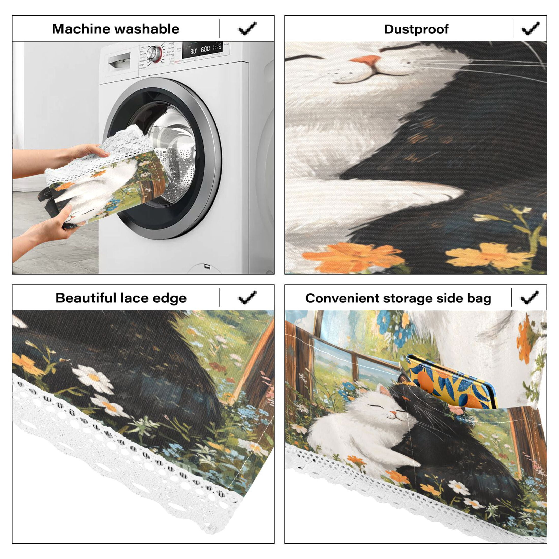 A Collage Of Two CatsWasher and Dryer Covers Dust-Proof and Oil Resistant Fridge Cover with 4 Storage Pockets Washing Machine Top Cover for Laundry Kitchen Home 51.2 x 22 In
