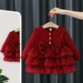 thumbnail image 2 of QUOTAY Elegant Girls Dresses Long Sleeve Party Dress with Big Bow Detail Gown for Toddler Kids Autumn 6M-3Y 02_Red,12-18 Months, 2 of 9