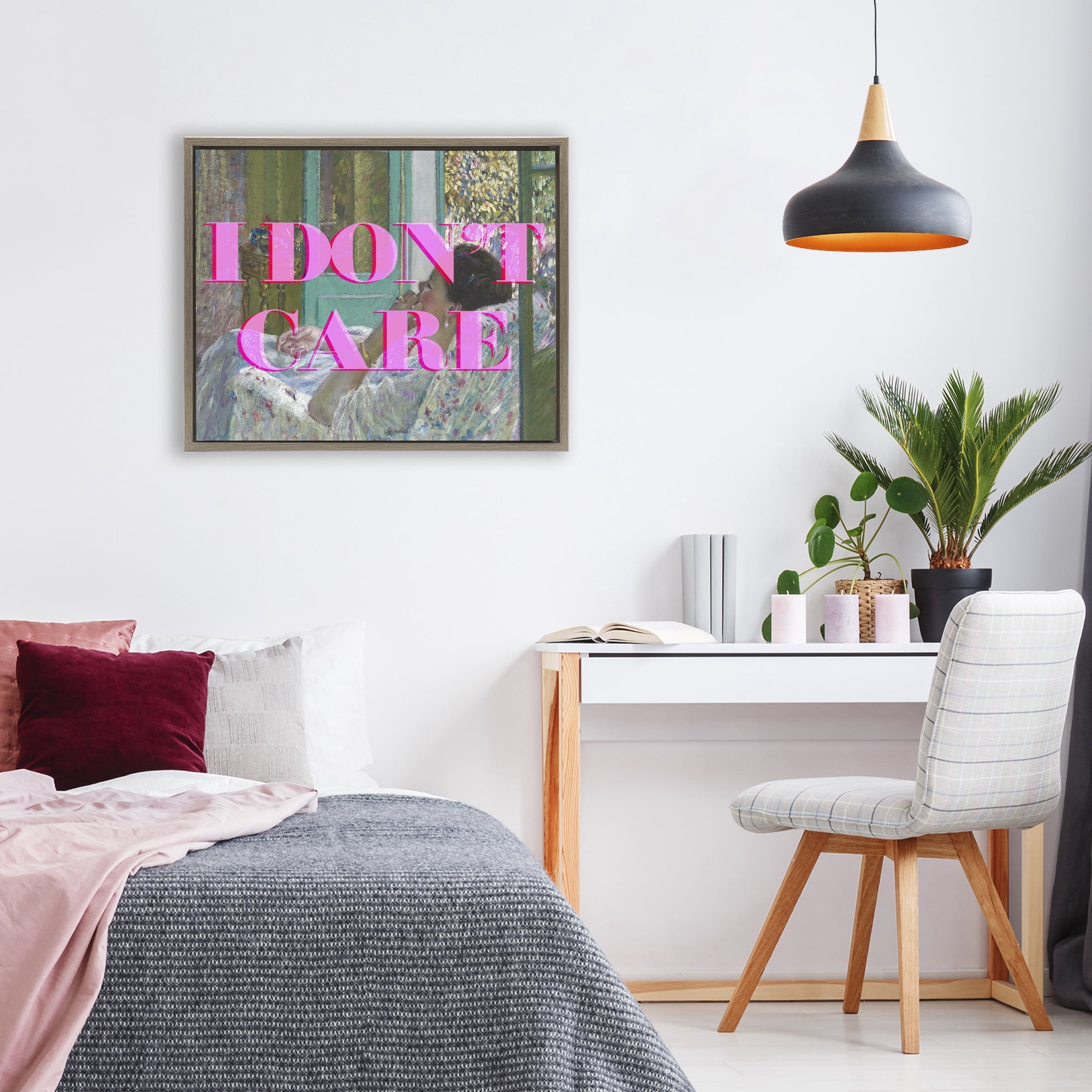 I Don't Care over Classic Painting Brown Framed Floater Canvas Wall Art, design by Lil' Rue