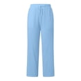 thumbnail image 3 of Oiangi Women's Cotton Linen Pants Drawstring Elastic Waist Pant Casual Loose Fit Palazzo Trousers with Pockets Blue S, 3 of 8
