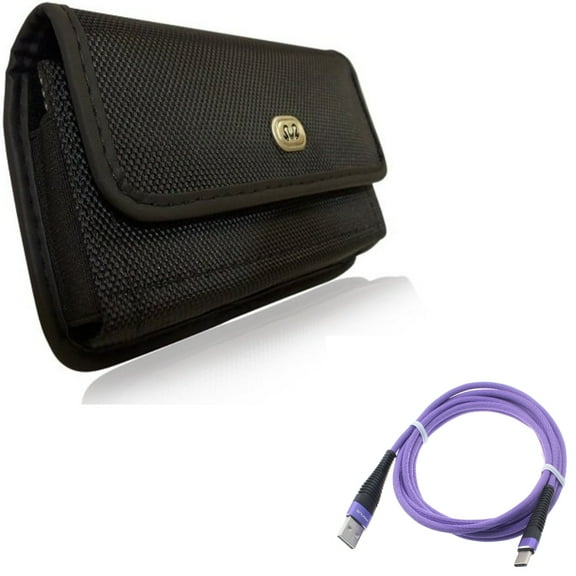 Purple 6ft USB Cable w Rugged Case Belt Clip for Samsung Galaxy A53 5G,A33 5G Phones - Type-C Charger Cord Power Wire, Holster Canvas Cover Pouch