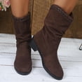 thumbnail image 5 of SKIYLEVZ Mid-calf Boots for Women Wide Calf Cowgirl Boots Style Side Zipper Classic Round Toe Cowgirl Boots Fall Slip On Women Shoes Cowgirl Boots Durable Outdoor Hiking Boots, 5 of 9
