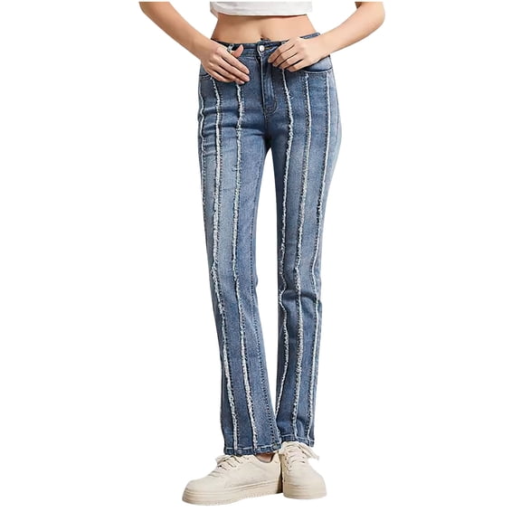XFLWAM Women's Flared Jeans Low Waisted Retro Denim Pants Boyfriend Trousers Jeans with Color Inserts and Edges Pants