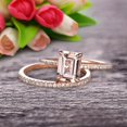 thumbnail image 3 of Bridal Ring 2 Carat 7x5mm Emerald Cut Morganite Wedding Set Engagement Ring On 10k Rose Gold Anniversary Gift Glaring Staggering Ring, 3 of 5