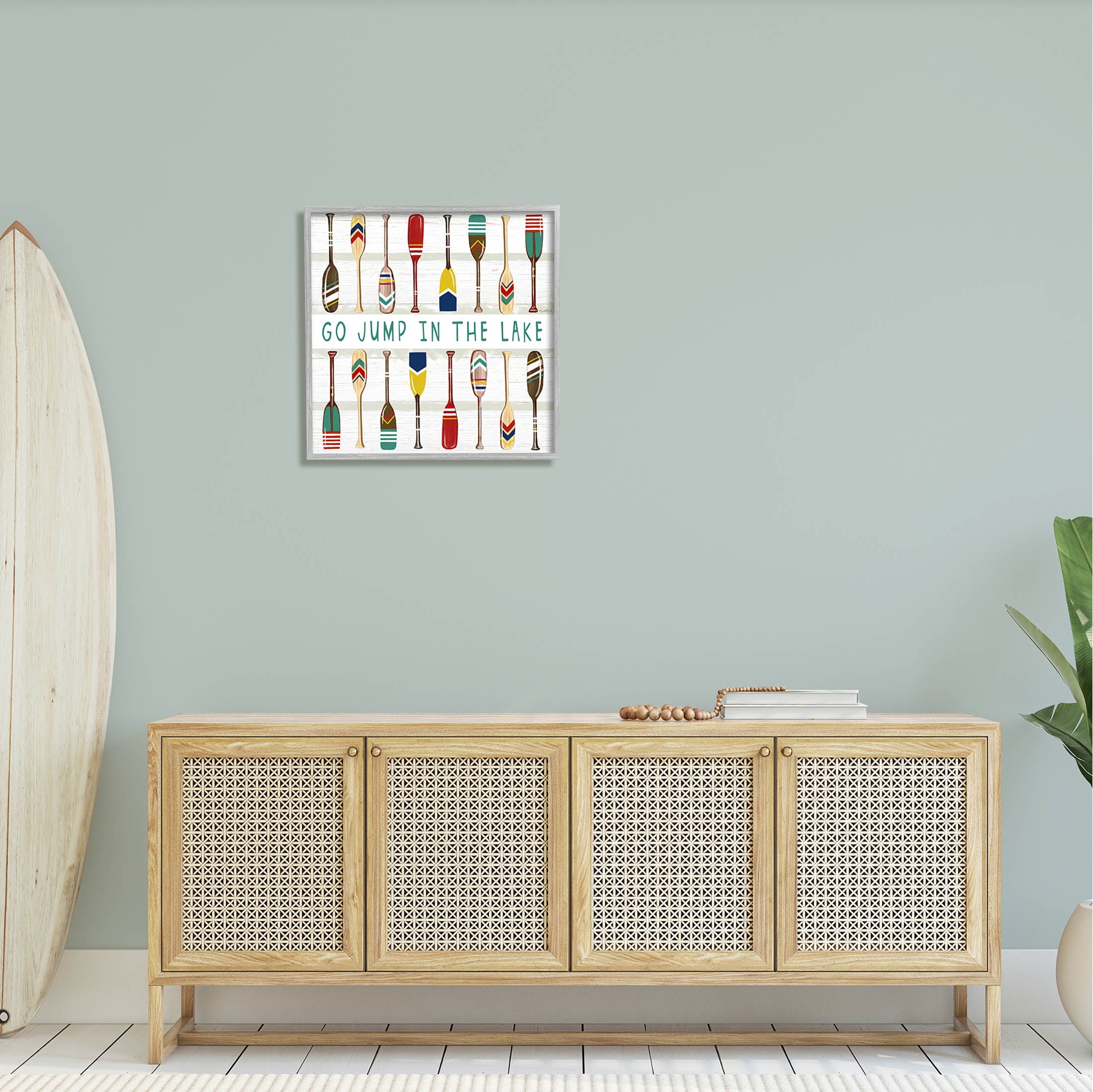 Stupell Industries Jump In Lake Various Patterned Oars Graphic Art Gray Framed Art Print Wall Art, Design by Elizabeth Tyndall