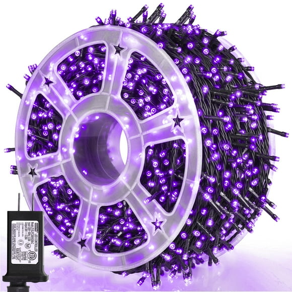 Luces navideñas Weillsnow, 164 pies, 500 LED, color morado, 8 modos