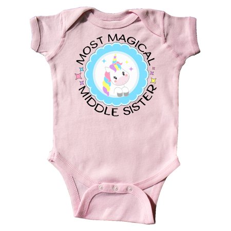 

Inktastic Most Magical Middle Sister- cute unicorn badge Gift Baby Girl Bodysuit