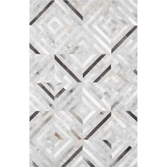 Pasargad Home  5 x 8 ft. Galaxy Geometric Cowhide & Sari Silk Area Rug - Silver - Rectangle