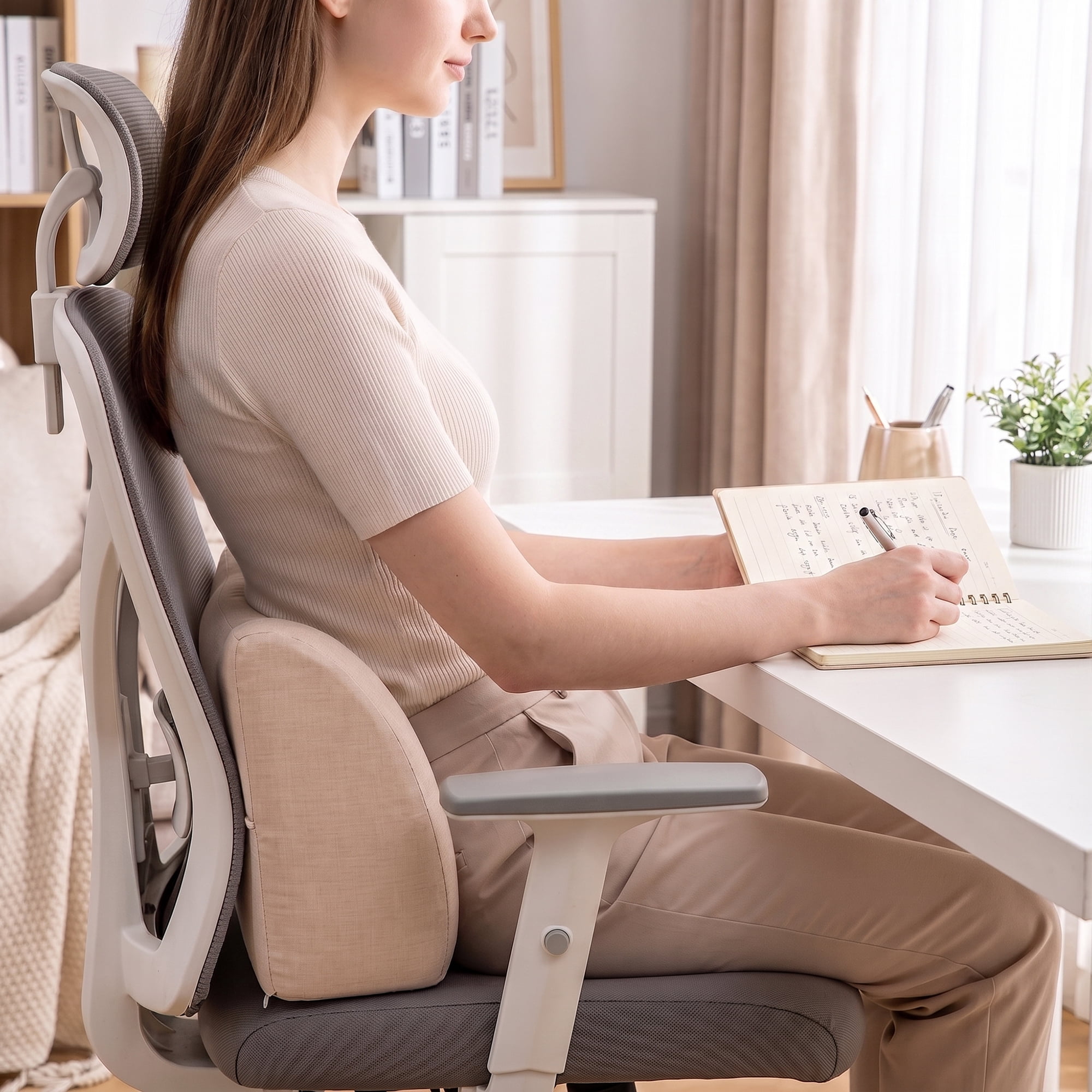 Unique Bargains Lumbar Support Pillow Cotton Back Support Beige-Yellow 17.7" x 7.5" x 11"