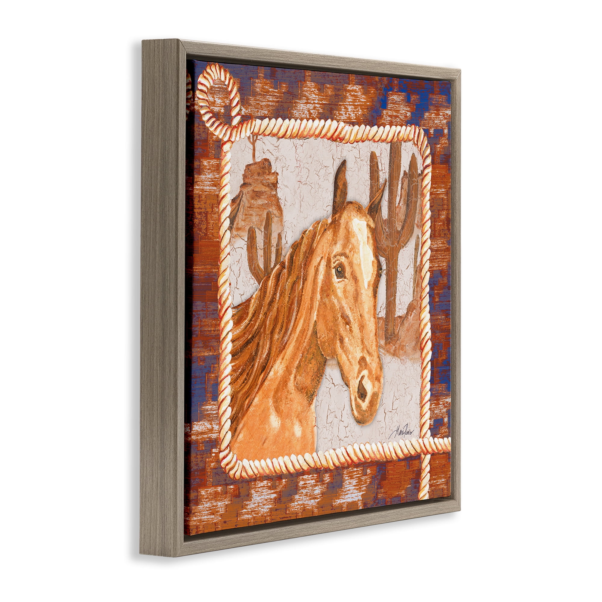 Stupell Industries Western Desert Horse Landscape Painting Brown Floater Framed Canvas Art Print Wall Art, 18 x 18