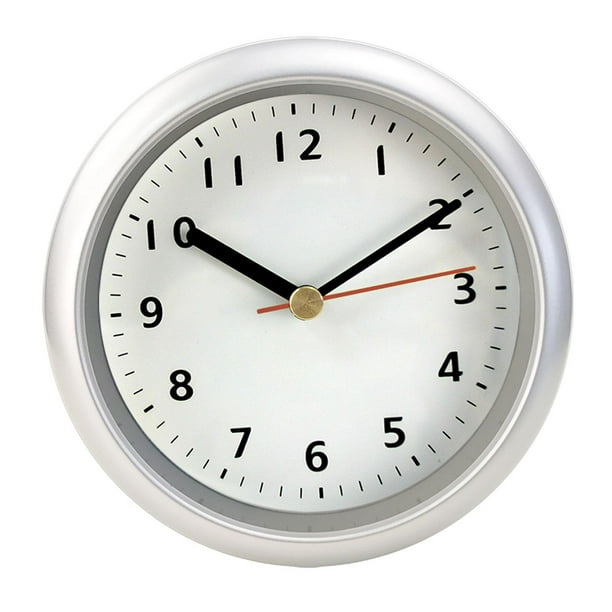 Reloj de pared circular de 6 pulgadas, ideal para decoración del hogar, resistente al agua, para baño y Blanco plateado