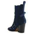 thumbnail image 4 of FSJ Women Fashion Studded Bead Closed Toe Pull On Booties Chunky High Heels Buckle Strap Ankle Boots Stretch Party Dress Shoes Size 7 Blue, 4 of 4
