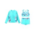 thumbnail image 3 of Zaldita Kids Girls 3 Piece Swimwear Rash Guard Long Sleeve Shirt Shorts UPF 50+ Swimsuits Bathing Zipper Leaf 10, 3 of 7
