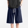 thumbnail image 2 of Ymyiu Mens Drawstring Shorts Men's Casual Classic Fit Elastic Waist Shorts with Drawstring Size 3XL(Navy, 3XL), 2 of 9