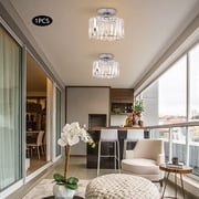 Modern Contemporary Silver Crystal Flush Mount Light, 1-Light Close to Ceiling Light Fixture for Hallway Entryway with E26 Base