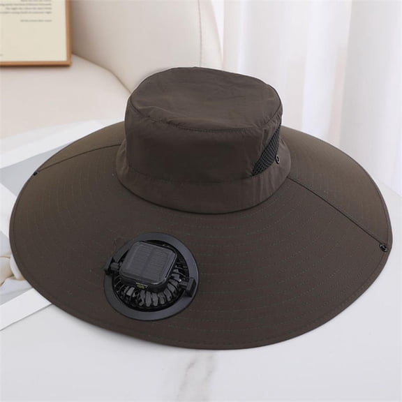 Bucket-Hats for Men Women with Solar-Energy Fan Sun Protection Cap Unisex Casual Solid Color Wide-Brim Breathable Hiking Fishing Visor Hat