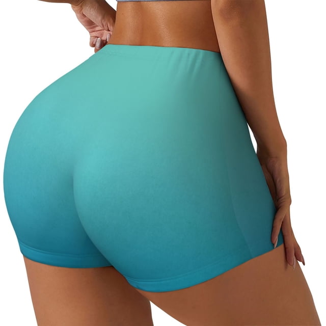 Fotbe Teal Turquoise Shorts Sin Costuras – Shorts Deportivos de Cintura Alta para Mujer, Elásticos para Gimnasio, Yoga, Running o Ciclismo-Small