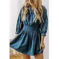 thumbnail image 3 of Prussian Blue 3/4 Sleeve Shirred High Waist Buttoned Mini Dress | [ZhiHiMeRi] | (US 12-14)L, 3 of 8