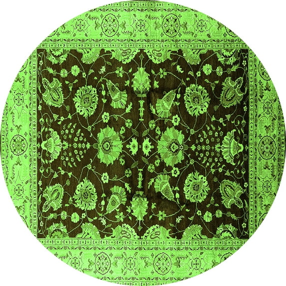 Ahgly Company Indoor Round Oriental Green Industrial Area Rugs, 8' Round