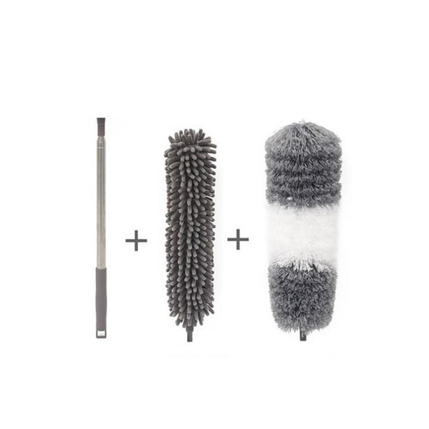 Trampa de polvo de microfibra lavable ajustable extensible, herramientas de barra telescópica para limpiar techos interiores, telarañas de Almacenamiento y organización del hogar Gris blanco Yuarrent HA028485-02