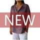 thumbnail image 5 of Blusas para mujer,Blusa de mujer con escote en V, manga 3/4, aspecto de lino, corte holgado, botones, poliéster, ropa informal, sopatenor, 5 of 9