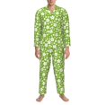 thumbnail image 3 of Fuzoiu Green White Flowers Print Men's Long-Sleeved Pajama,Lounge Button Down Nightwear,Mens Notch Collar Pajama Set -X-Large, 3 of 7